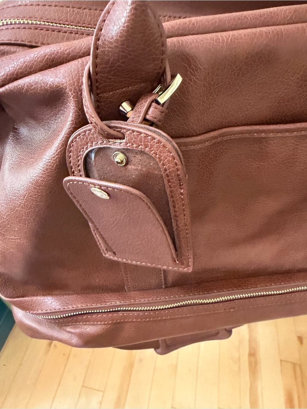 Sole Society Brown Faux Leather Weekender Travel Duffel Bag Shoe Compartment - Picture 11 of 11